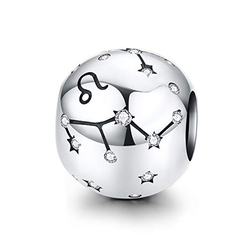 LaMenars Damen 12 Konstellationen Sternzeichen Stern Bead Charms 925 Sterling Silber Anhänger für Pandora, Chamilia & European Charm Armbänder & Halsketten (der Löwe: 7.23-8.22) von La Menars