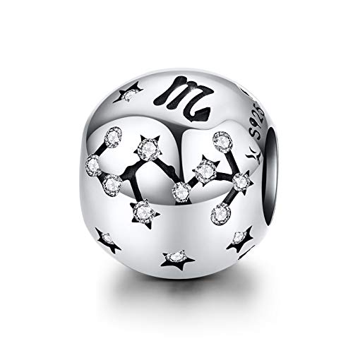 LaMenars Damen 12 Konstellationen Sternzeichen Stern Bead Charms 925 Sterling Silber Anhänger für Pandora, Chamilia & European Charm Armbänder & Halsketten (der Skorpion: 10.24-11.22) von La Menars