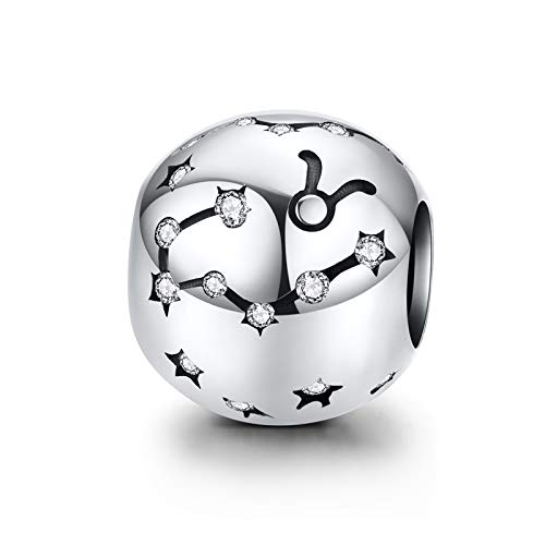 LaMenars Damen 12 Konstellationen Sternzeichen Stern Bead Charms 925 Sterling Silber Anhänger für Pandora, Chamilia & European Charm Armbänder & Halsketten (der Stier: 4.20-5.20) von La Menars