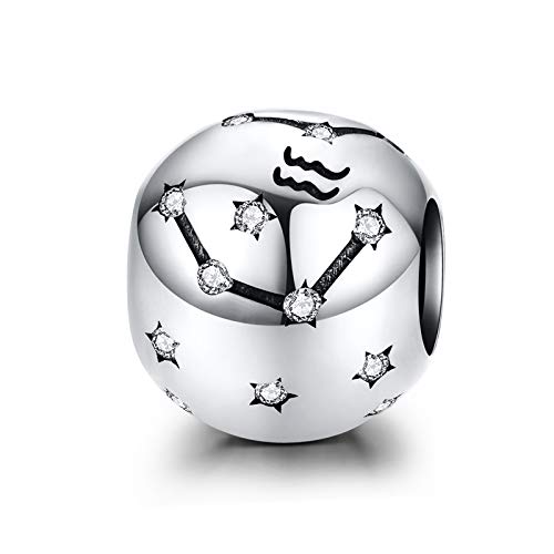 LaMenars Damen 12 Konstellationen Sternzeichen Stern Bead Charms 925 Sterling Silber Anhänger für Pandora, Chamilia & European Charm Armbänder & Halsketten (der Wassermann: 1.20-2.18) von LaMenars