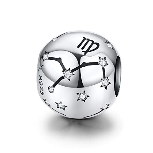 LaMenars Damen 12 Konstellationen Sternzeichen Stern Bead Charms 925 Sterling Silber Anhänger für Pandora, Chamilia & European Charm Armbänder & Halsketten (die Jungfrau: 8.23-9.22) von LaMenars