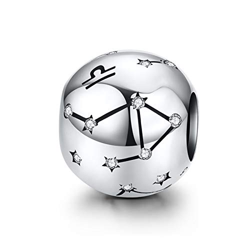 LaMenars Damen 12 Konstellationen Sternzeichen Stern Bead Charms 925 Sterling Silber Anhänger für Pandora, Chamilia & European Charm Armbänder & Halsketten (die Waage: 9.23.-10.23) von La Menars