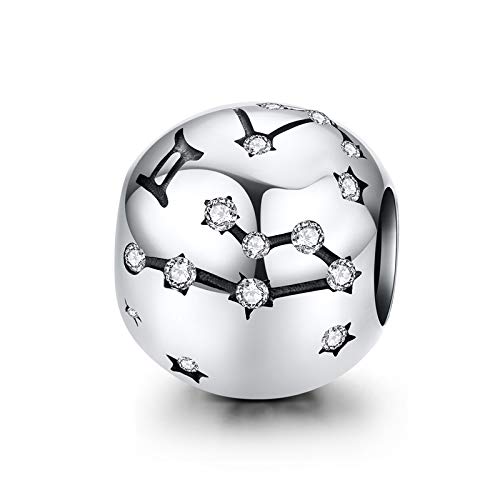 LaMenars Damen 12 Konstellationen Sternzeichen Stern Bead Charms 925 Sterling Silber Anhänger für Pandora, Chamilia & European Charm Armbänder & Halsketten (die Zwillinge: 5.21-6.21) von La Menars