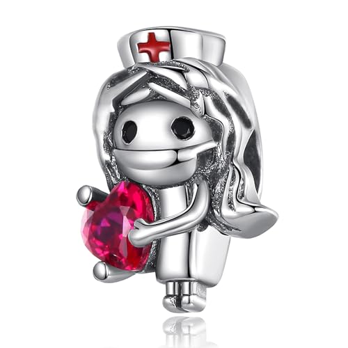 LaMenars Damen Charm Anhänger Armbänd Red Heart's White Angel Nurses with Zirconia 925 Sterling Silber Bead Women Halskette,Schmuck Geschenk Weihnachten,Tag Krankenschwestern,Valentinstag,Muttertag LaMenars Damen Charm Anhänger Armbänd Red Heart's White Angel Nurses with Zirconia 925 Sterling Silber Bead Women Halskette,Schmuck Geschenk Weihnachten,Tag Krankenschwestern,Valentinstag,Muttertag von LaMenars