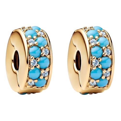 LaMenars Damen Charm Anhänger für Armbänd Aqua Blue Clips with Zirconia 925 Sterling Silber Bead Women Halskette,Schmuck Geschenk Weihnachten,Abschlusssaison,Valentinstag,Muttertag 2-Stück/Paket von LaMenars