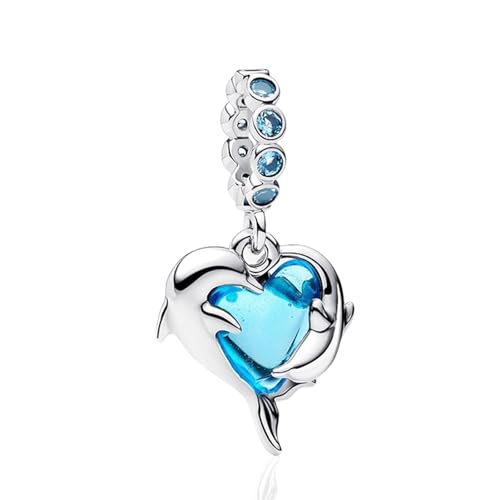 LaMenars Damen Charm Anhänger für Armbänd Blue Murano Glass Dolphins Dangle with Zirconia 925 Sterling Silber Bead Women Halskette,Schmuck Geschenk Weihnachten,Abschlusssaison,Valentinstag,Muttertag von LaMenars