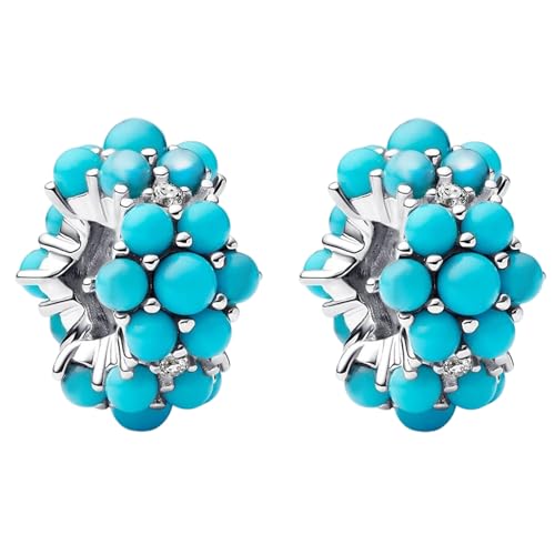 LaMenars Damen Charm Anhänger für Armbänd Blue Turquoise Spacer with Zirconia 925 Sterling Silber Bead Women Halskette,Schmuck Geschenk Weihnachten,Abschlusssaison,Valentinstag,Muttertag 2-Stück/Paket von LaMenars
