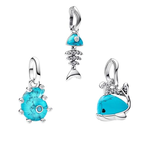 LaMenars Damen Charm Anhänger für Armbänd Blue Whale Fishbone Conch with Zirconia 925 Sterling Silber Bead Women Halskette,Schmuck Geschenk Weihnachten,Abschlusssaison,Valentinstag,Muttertag von LaMenars