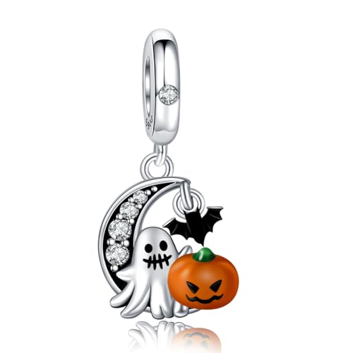 LaMenars Damen Charm Anhänger für Armbänd Ghost Pumpkin Pendant with Zirconia 925 Sterling Silber Bead Women Halskette,Schmuck Geschenk Weihnachten,Abschlusssaison,Valentinstag,Muttertag von LaMenars
