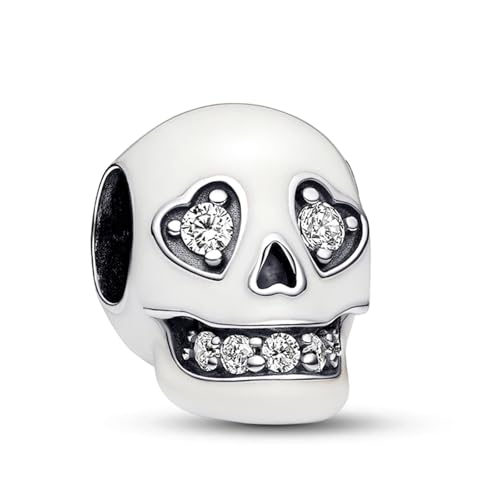 LaMenars Damen Charm Anhänger für Armbänd Glow-in-the-dark Sparkling Skull with Zirconia 925 Sterling Silber Bead Women Halskette,Schmuck Geschenk Weihnachten,Abschlusssaison,Valentinstag,Muttertag von LaMenars