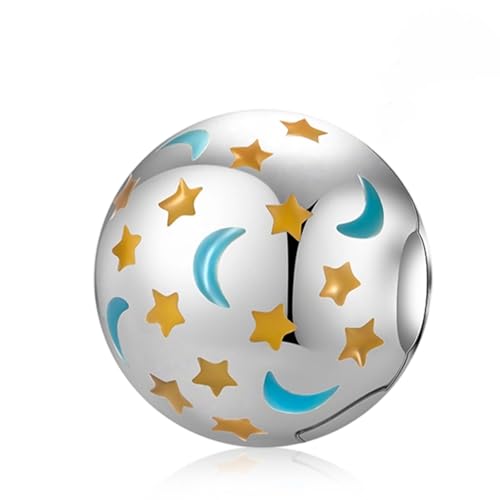 LaMenars Damen Charm Anhänger für Armbänd Glow-in-the-dark Stars and Moon Beads Zirconia 925 Sterling Silber Bead Women Halskette,Schmuck Geschenk Weihnachten,Abschlusssaison,Valentinstag,Muttertag von LaMenars