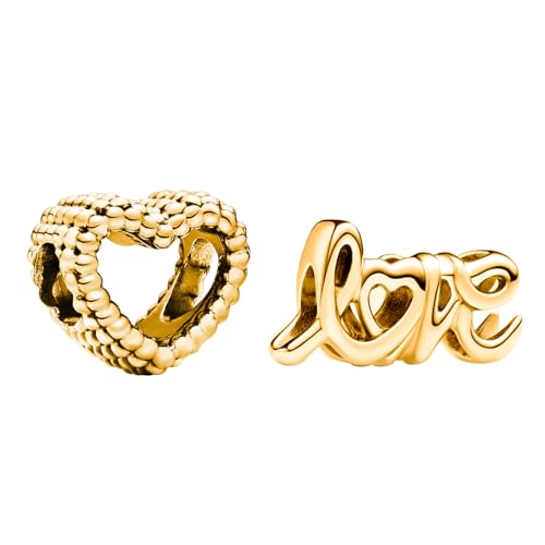 LaMenars Damen Charm Anhänger für Armbänd Gold Love Heart with Zirconia 925 Sterling Silber Bead Women Charms Halskette,Schmuck Geschenk Weihnachten,Valentinstag,Muttertag 2-Stück/Paket LaMenars Damen Charm Anhänger für Armbänd Gold Love Heart with Zirconia 925 Sterling Silber Bead Women Charms Halskette,Schmuck Geschenk Weihnachten,Valentinstag,Muttertag 2-Stück/Paket von LaMenars