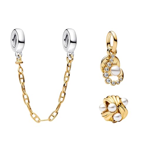 LaMenars Damen Charm Anhänger für Armbänd Safety Chain Golden Pearl with Zirconia 925 Sterling Silber Bead Women Halskette,Schmuck Geschenk Weihnachten,Abschlusssaison,Valentinstag,Muttertag LaMenars Damen Charm Anhänger für Armbänd Safety Chain Golden Pearl with Zirconia 925 Sterling Silber Bead Women Halskette,Schmuck Geschenk Weihnachten,Abschlusssaison,Valentinstag,Muttertag von LaMenars