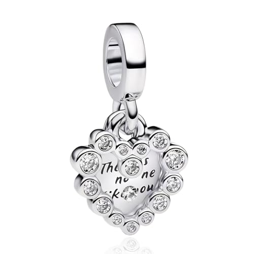 LaMenars Damen Charm Anhänger für Armbänd Sparkling Heart Double Dangle with Zirconia 925 Sterling Silber Bead Women Charms Halskette,Schmuck Geschenk Weihnachten,Valentinstag,Muttertag von LaMenars