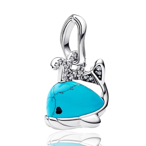 LaMenars Damen Charm Anhänger für Armbänd Turquoise Blue Whale Pendant with Zirconia 925 Sterling Silber Bead Women Halskette,Schmuck Geschenk Weihnachten,Abschlusssaison,Valentinstag,Muttertag von LaMenars