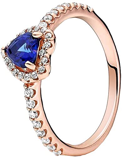 LaMenars EUR52 Women Sparkling Blue Elevated Heart Ring with Clear CZ & Blue Crystal Encased in 17K rose gold plating, Birthday Anniversary Jewelry Gifts for Daughter Girls Mom Wife von LaMenars