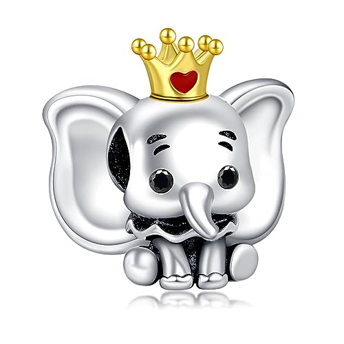 LaMenars Elephant with a Crown Charms für 925 Sterling Silber für Frauen Armbänder & Halsketten Dangle Anhänger für Weihnachten Muttertag Valentinstag Geschenke für Mädchen von LaMenars