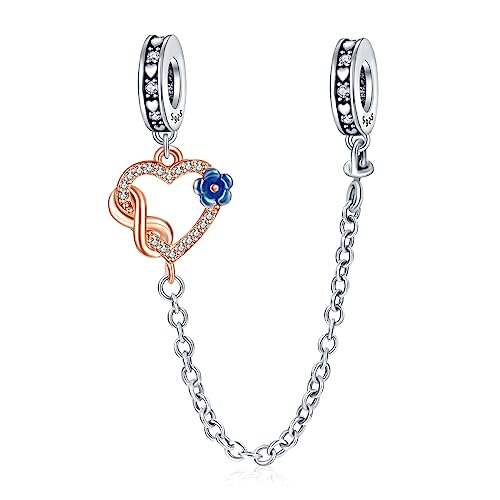 LaMenars Family and Flower Safety Chain Charms für 925 Sterling Silber für Frauen Armbänder & Halsketten Dangle Anhänger für Weihnachten Muttertag Valentinstag Geschenke für Mädchen von LaMenars