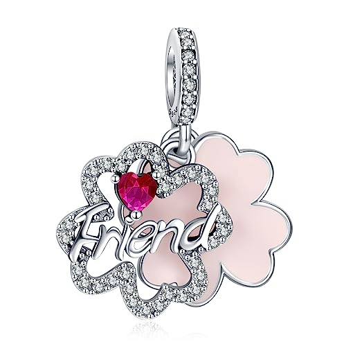 LaMenars Friend Four-Leaf Clover Charms für 925 Sterling Silber für Frauen Armbänder & Halsketten Dangle Anhänger für Weihnachten Muttertag Valentinstag Geschenke für Mädchen von LaMenars