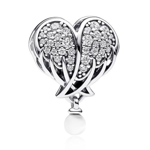 LaMenars Funkelnde Engelsflügel & Herz Charm for 925 Sterling Silver Perlen für Mädchen Geschenke für Frauen Halskette & Armband von LaMenars