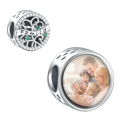 LaMenars Grün Stammbaum Runde Charme 925 Sterling Silber personalisierte Bild Charmes passen Frauen Armband Halskette Geschenk für Familie von LaMenars