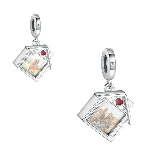 LaMenars Haus Anhänger personalisiertes Bild Charms 925 Sterling Silber Fit Damen Armband Halskette Geschenk für Familie von LaMenars
