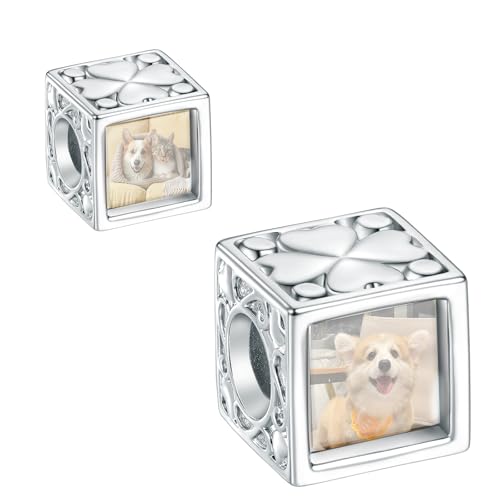 LaMenars Kleefel Quadrat personalisiertes Bild Charme 925 Sterling Silber Perlen Fit Damen Armband Halskette Geschenk für Frauen LaMenars Kleefel Quadrat personalisiertes Bild Charme 925 Sterling Silber Perlen Fit Damen Armband Halskette Geschenk für Frauen von LaMenars
