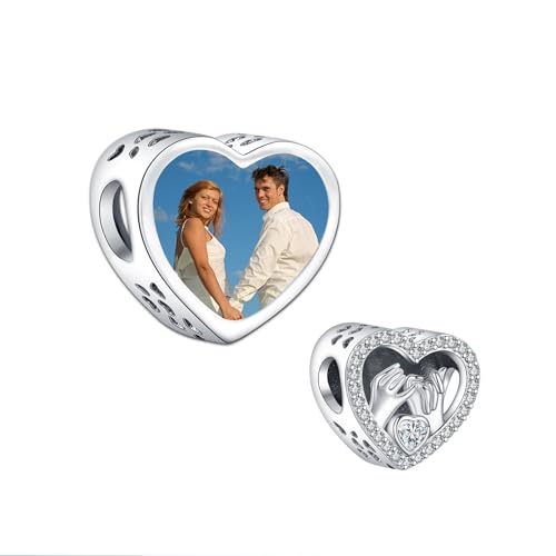 LaMenars Personalisierte Charm 925 Sterling Silber Hand in Hand DIY Foto Charms Customized Perlen Geschenke für Frauen Armbänder von LaMenars