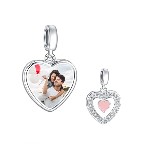 LaMenars Personalisierte Foto Charm 925 Sterling Silber Herz geformt Anhänger Geeignet für Damenarmbänder und -ketten Kundenspezifische Geschenke von LaMenars