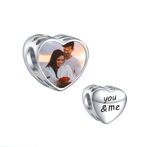 LaMenars Personalisierte Foto Charme 925 Sterling Silber Personalisierung Brief Sie&me Charme Perle Kompatibilität Frauen Armband Halskette von LaMenars