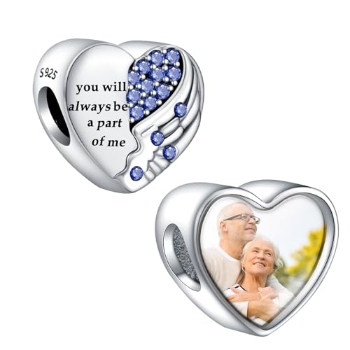LaMenars Personalisierte Foto Charms 925 Sterling Silber Charm Fit Armbänder Halsketten Sie werden immer ein Teil von mir Lila Liebe Perlen Schmuck Geburtstagsgeschenk für Freunde Familie von LaMenars