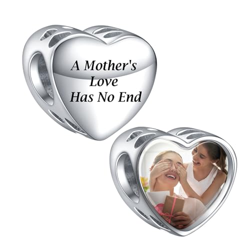 LaMenars Personalisierte Foto Charms 925 Sterling Silber Für Armbänder/Halskette Herz Benutzerdefinierte Bild Charms für Frauen Muttertag (Eine Mutter Liebe hat kein Ende) von LaMenars
