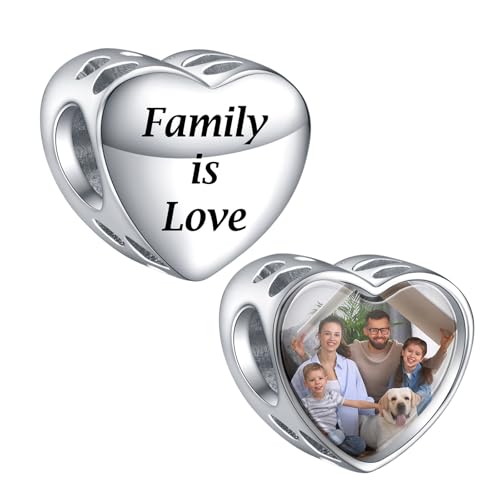 LaMenars Personalisierte Foto Charms 925 Sterling Silber Für Armbänder/Halskette Herz Benutzerdefinierte Bild Charms für Frauen Muttertag (Familie ist Liebe) von LaMenars