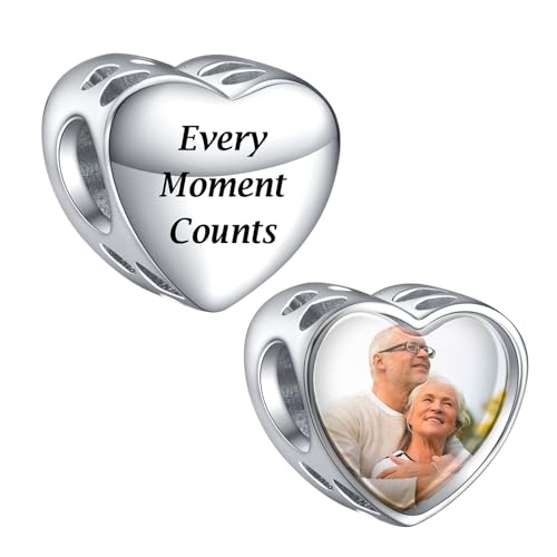 LaMenars Personalisierte Foto Charms 925 Sterling Silber Für Armbänder/Halskette Herz Benutzerdefinierte Bild Charms für Frauen Muttertag (Jeder Moment zählt) von LaMenars