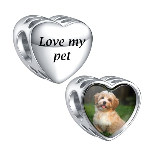 LaMenars Personalisierte Foto Charms 925 Sterling Silber Für Armbänder/Halskette Herz Benutzerdefinierte Bild Charms für Frauen Muttertag (Liebe mein Haustier) von LaMenars