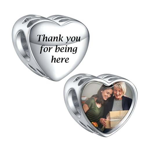 LaMenars Personalisierte Foto Charms 925 Sterling Silber für Armbänder/Halskette Herz Benutzerdefinierte Bild Charms für Frauen Muttertag (Danke, dass Sie hier sind) von LaMenars