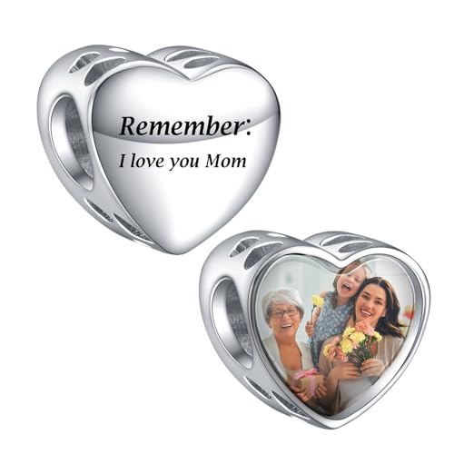 LaMenars Personalisierte Foto Charms 925 Sterling Silber für Armbänder/Halskette Herz Benutzerdefinierte Bild Charms für Frauen Muttertag (Denken Sie daran: Ich liebe Sie Mama) von LaMenars