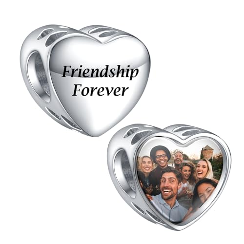 LaMenars Personalisierte Foto Charms 925 Sterling Silber für Armbänder/Halskette Herz Benutzerdefinierte Bild Charms für Frauen Muttertag (Freundschaft für immer) von LaMenars