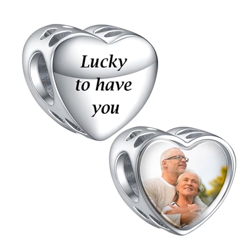 LaMenars Personalisierte Foto Charms 925 Sterling Silber für Armbänder/Halskette Herz Benutzerdefinierte Bild Charms für Frauen Muttertag (Zum Glück dich zu haben) von LaMenars