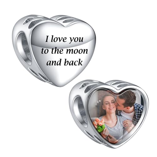 LaMenars Personalisierte Foto Charms 925 Sterling Silber für Armbänder/Halskette Herz Benutzerdefinierte Bild Charms für Frauen Muttertag (Ich liebe Sie zum Mond und zurück) von LaMenars