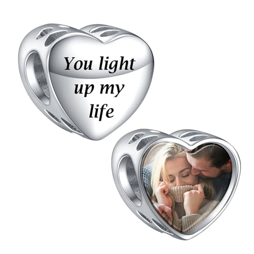 LaMenars Personalisierte Foto Charms 925 Sterling Silber für Armbänder/Halskette Herz Benutzerdefinierte Bild Charms für Frauen Muttertag (Sie beleuchten mein Leben) von LaMenars