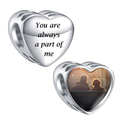 LaMenars Personalisierte Foto Charms 925 Sterling Silber für Armbänder/Halskette Herz Benutzerdefinierte Bild Charms für Frauen Muttertag (Du bist immer ein Teil von mir) von LaMenars