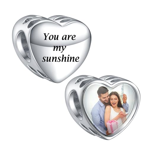 LaMenars Personalisierte Foto Charms 925 Sterling Silber für Armbänder/Halskette Herz Benutzerdefinierte Bild Charms für Frauen Muttertag (Sie sind mein Sonnenschein) von LaMenars