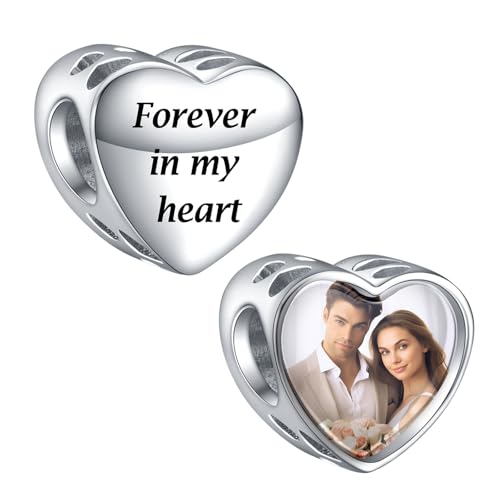 LaMenars Personalisierte Foto Charms 925 Sterling Silber für Armbänder/Halskette Herz Benutzerdefinierte Bild Charms für Frauen Muttertag (für immer in meinem Herzen) von LaMenars