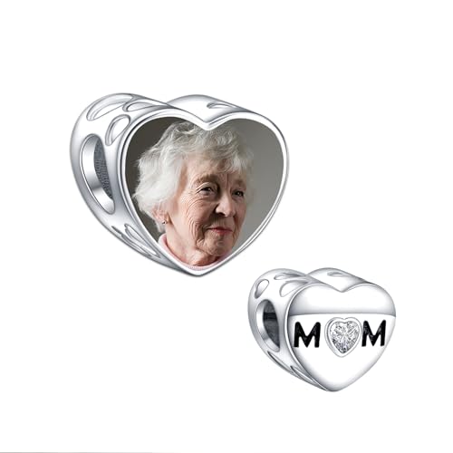 LaMenars Personalisierte Mama Baby Fotos Charm 925 Sterling Silber Beaded Kompatible Frauen Armband Halskette Geschenk zum Muttertag von LaMenars