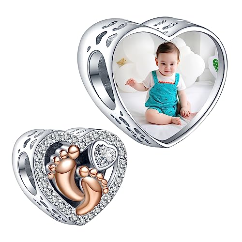 LaMenars Personalized Photo Charms Fuß Druck Perlen Sterling Silber Anpassen Bild Herz für Frauen Armbänder und Halsketten Geschenke für Mädchen LaMenars Personalized Photo Charms Fuß Druck Perlen Sterling Silber Anpassen Bild Herz für Frauen Armbänder und Halsketten Geschenke für Mädchen von LaMenars