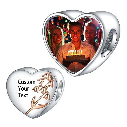 LaMenars Personalized Photo Charms Geburt Blume May Keiskei Perlen Sterling Silber Anpassen Bild Liebe Herz für Frauen Armbänder und Halsketten Geschenke für Mädchen von LaMenars
