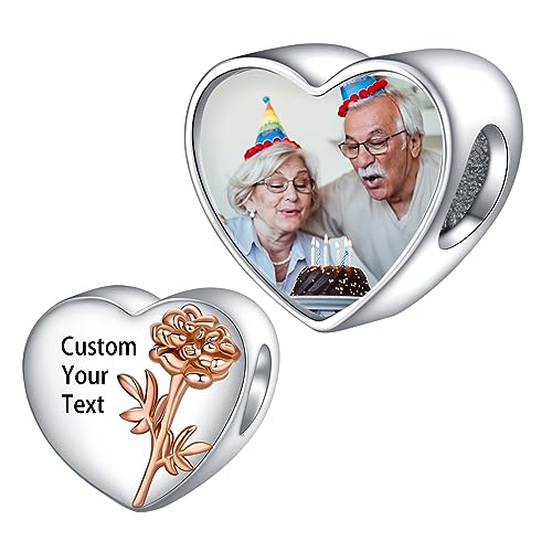 LaMenars Personalized Photo Charms Geburt Blume Oktober Cosmos Perlen Sterling Silber Anpassen Bild Liebe Herz für Frauen Armbänder und Halsketten Geschenke für Mädchen von LaMenars