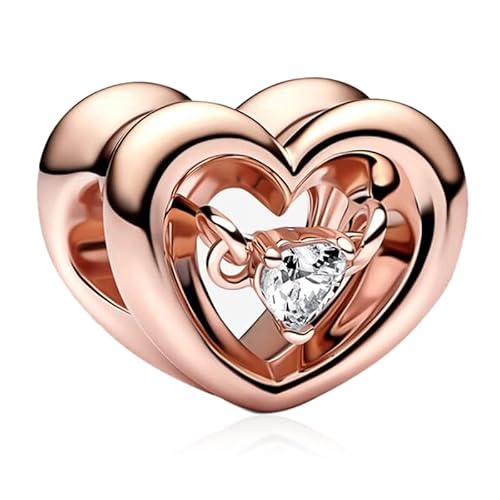 LaMenars Rose Gold Bright Heart Connecting Anhänger Charm for 925 Sterling Silber Frauen Armband Halskette Anhänger Valentinstag Muttertag Geschenk für Mädchen von LaMenars