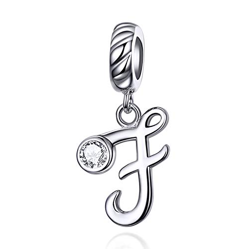 LaMenars Damen Charm-Anhänger Alphabet Buchstabe 925 Sterling Silber passend für, Chamilia und europäische Charm-Armbänder & Halsketten (Buchstabe F) von LaMenars